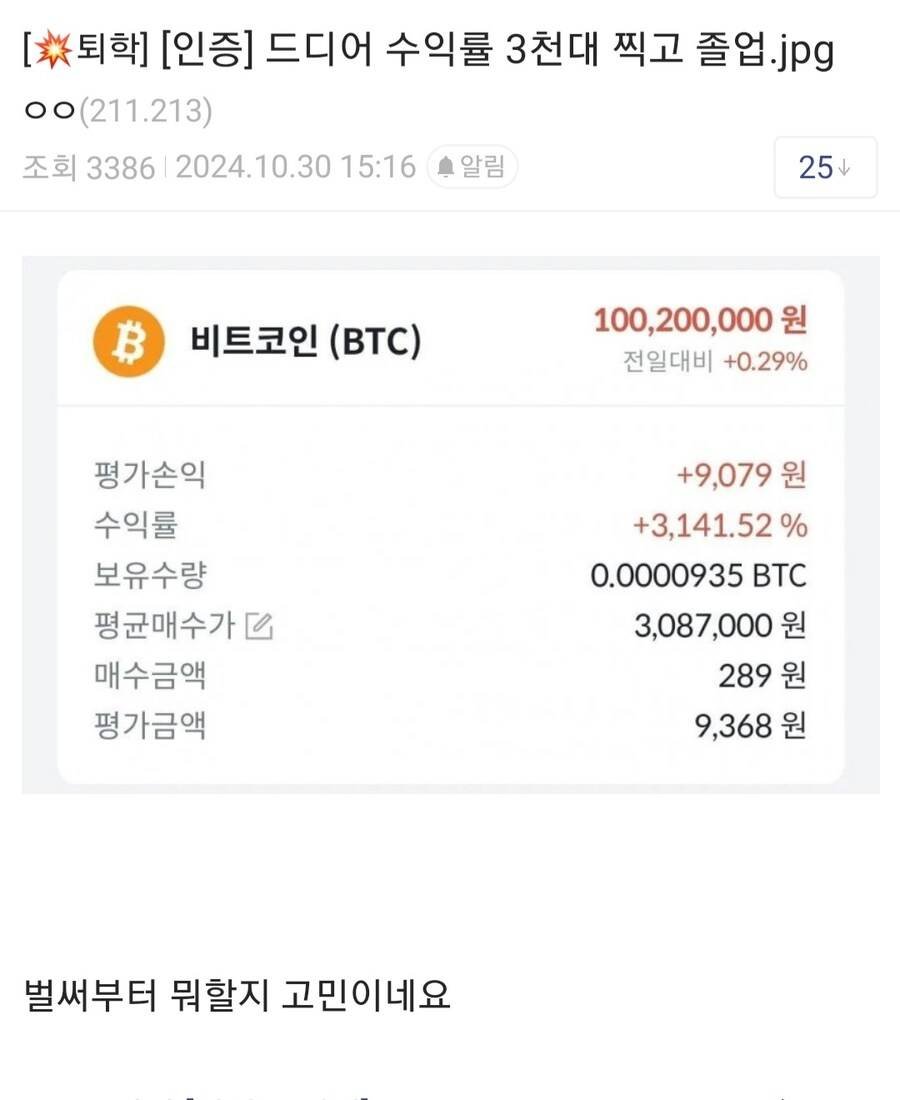 미주갤에서 난리난 비트코인 3100% 수익을 낸 디시인 - 🤡 자유게시판 - 노이즈프레임35